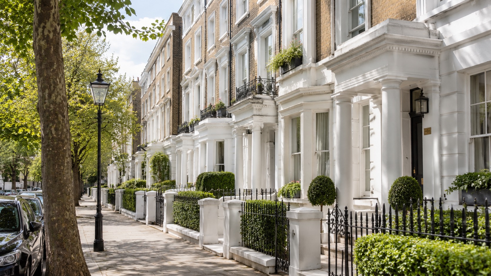 Elegant residential townhouses on a London street