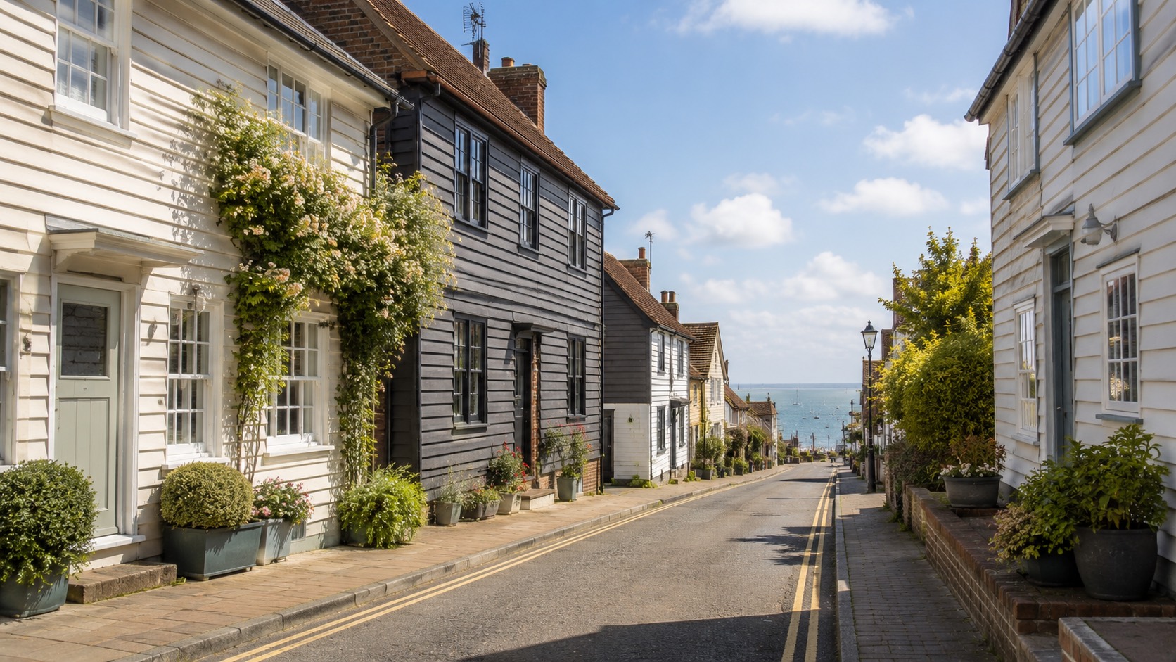 Weatherboard cottages near Whitstable harbour